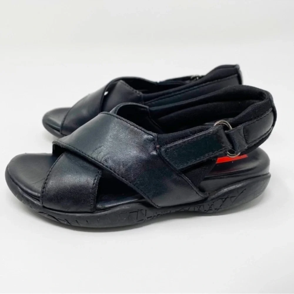 Authentic Prada luxury designer brand toddler boys black leather sandals sz 9